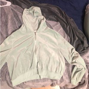 Teal crop zip up hoodie with butterfly